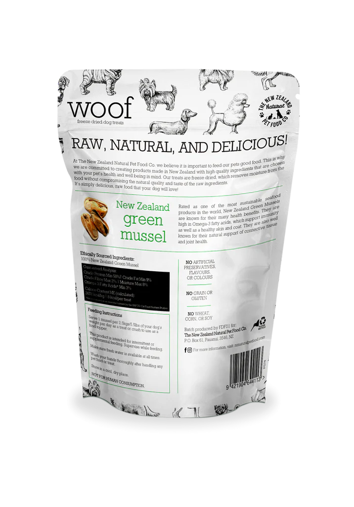The NZ Natural Pet Food Co. | Woof | Freeze Dried New Zealand Green Mussel | Dog Treat
